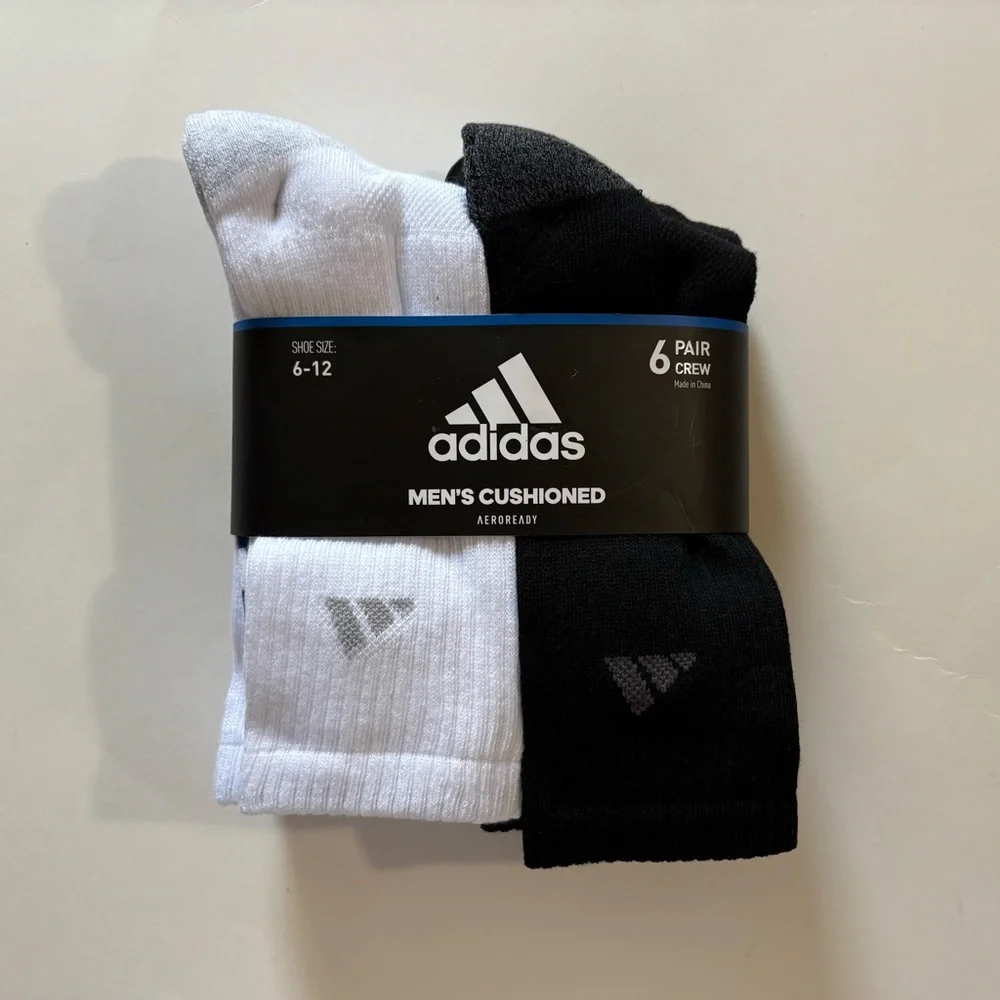 Adidas Performance Cushioned Athletic Tall Crew Socks 6 pair pack 3 stripes logo